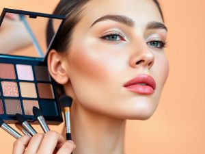 Chip perfect machiat cu buze roșii și umbre ușor strălucitoare