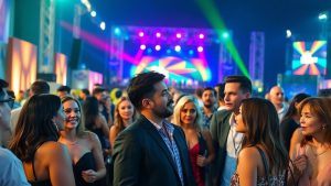 Vedete la festival internațional, atmosferă vibrantă.