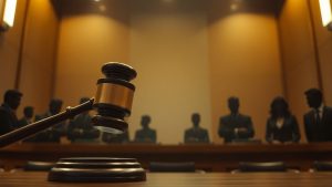 Vedete în sala de judecată, ciocanul judecătorului.